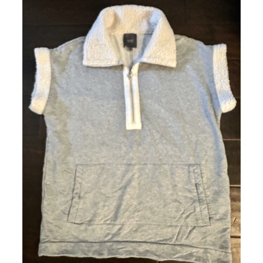 Women’s LYSSE Quarter Zip Gray Vest Fleece Collar / Sleeves Kangaroo Pocket S/M